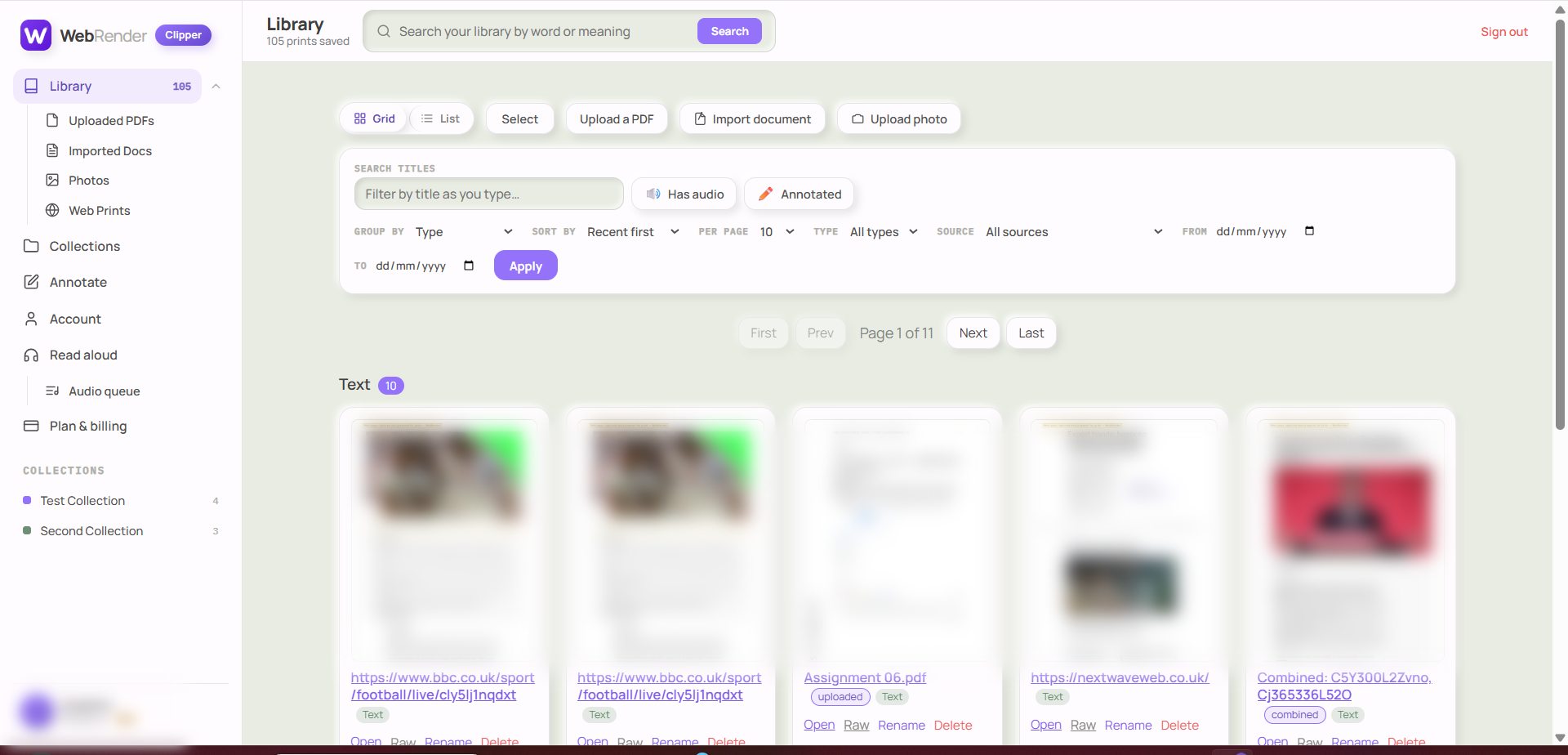 Webrender Library — prints saved, searchable and organised